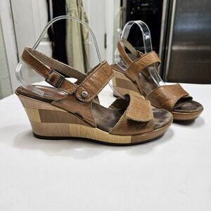 WOLKY FANCY ME SANDALS WEDGE ANKLE STRAP ADJUSTABLE SIZE 42 US Sz 11 SHOES TAN